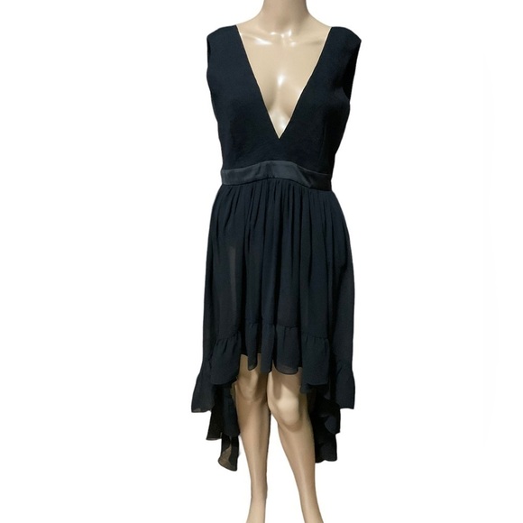 SANDRO PARIS Black Deep V Neck Sleeveless high low dress Sz. Medium - Picture 4 of 16